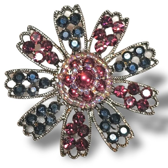 Vintage Reproduction Purple Stone Floral Cushion Brooch - Picture 1 of 5